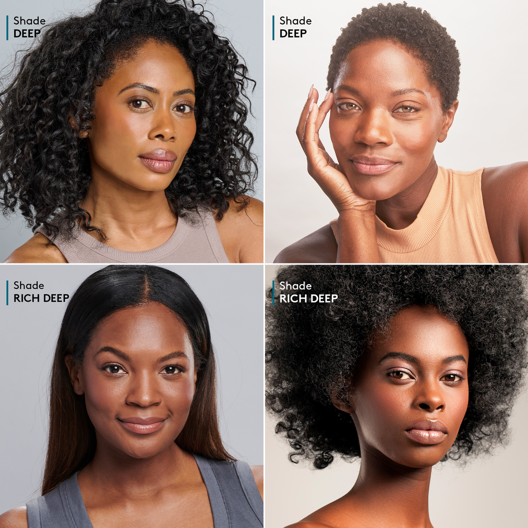 top row: two models wearing Deep, bottom row: two models wearing Rich Deep || all