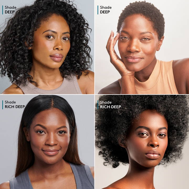 top row: two models wearing Deep, bottom row: two models wearing Rich Deep || all