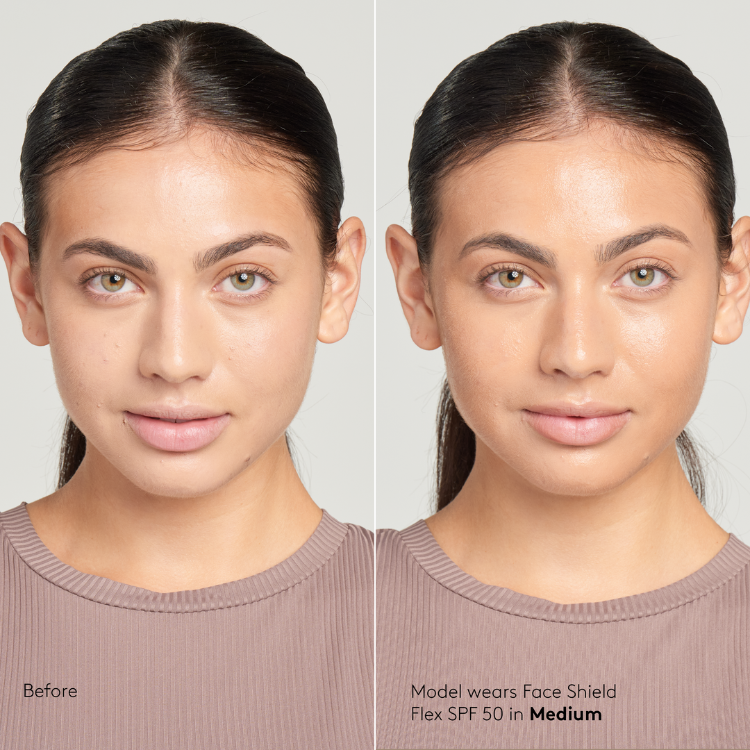 Sunforgettable® Total Protection™ Face Shield SPF 50 Flex before and after on model in Medium || Medium